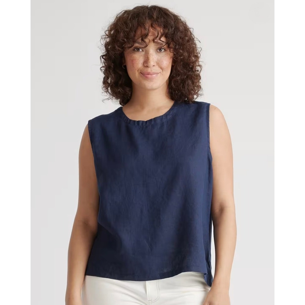 Quince 100% European Linen Tank XL Deep Navy Sleeveless Minimalist Chic Fall